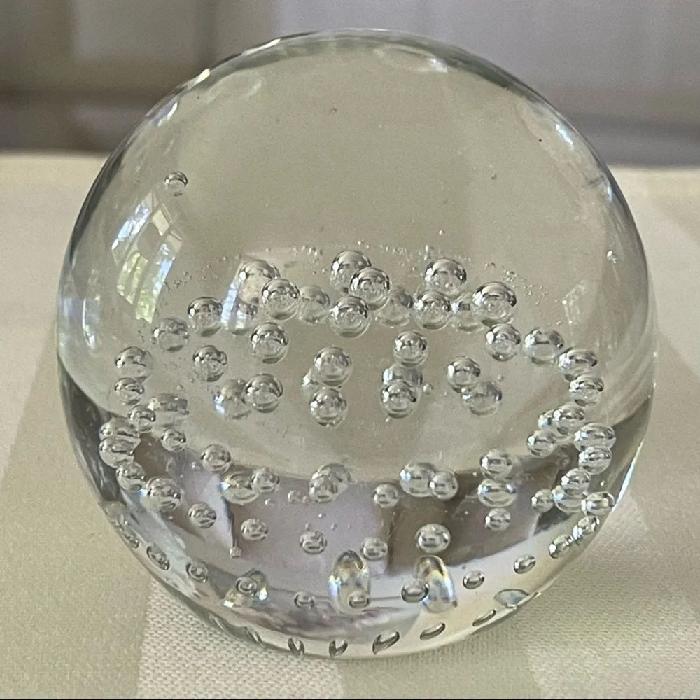 Three Paperweights 2 Vintage Clear Round Glass With Bubbles Murano Style & Bunny - Picture 11 of 16